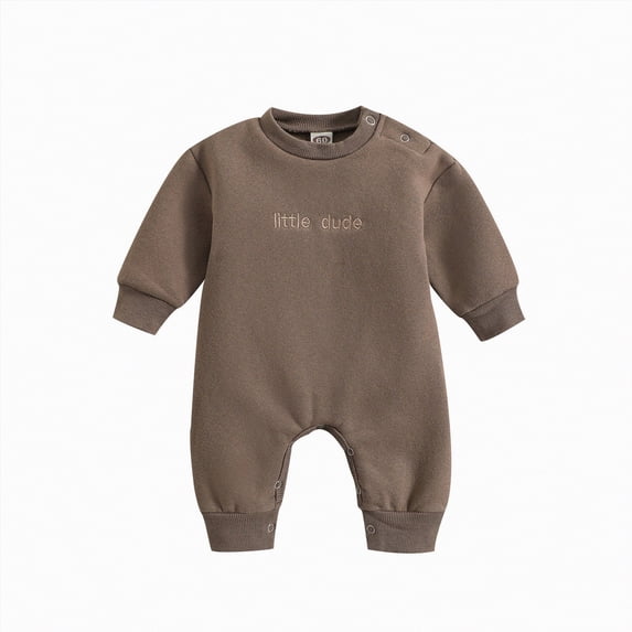 JUMEYU Baby Romper Long Sleeve Baby Romper Jumpsuits Two Way Zipper Long Sleeve Footless Sleep and Play 0 3 6 9 12 18 24 Months (Brown,12-18 Months)