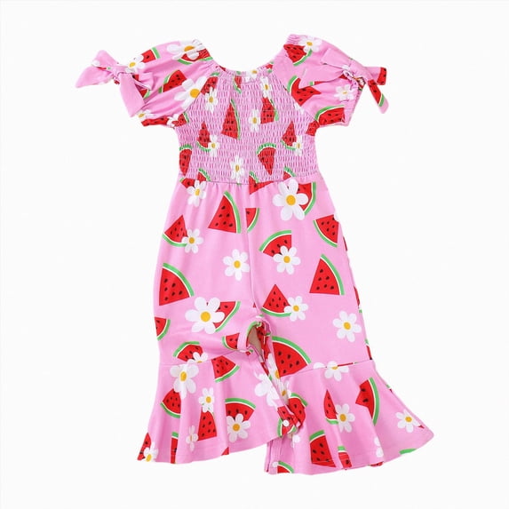 JUMEYU Baby Smocked Romper Baby Girl Clothes Infant Outfit Summer Romper Jumpsuit Overall Skirt Clothing Set 0 3 6 9 12 18 24 Months (Hot Pink,3-4 Years)