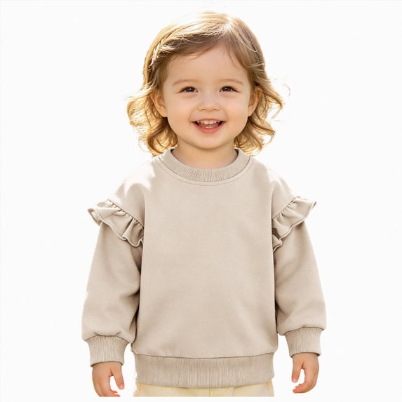 JUMEYU Baby Sweatshirts for Girls Girls' Graphic Crewneck Sweatshirt Cute Long Sleeve Drop Shoulder Pullover Tops 2T 3T (Beige,2-3 Years)