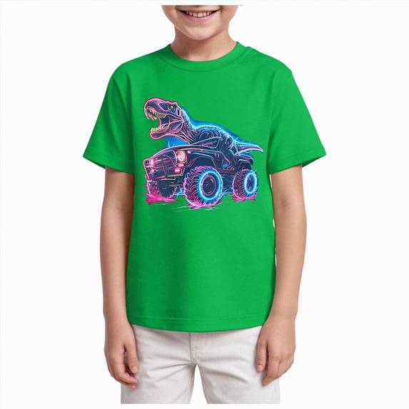 JUMEYU Baby Tshirts Toddler Boy Graphic Shirts, Dinosaur Short Sleeve Cotton Tshirt, Kids Summer Cars Tees Top Clothes 3T 4T (Green,3-4 Years)