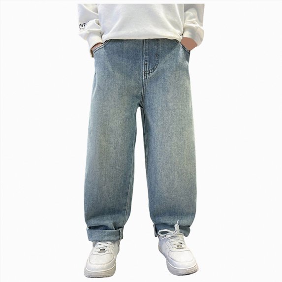 JUMEYU Baggy Jeans Youth Boys Big Boys Jeans,Strechy Denim Soft Slim Pants Size 10-11 (Blue,10-11 Years)