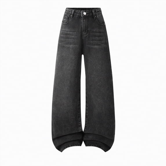 JUMEYU Big Girls Pants Girl's Casual Elastic Waist Zip Up Denim Pants Straight Leg Cargo Jeans with Pocket Size 14-15 (Black,14-15 Years)