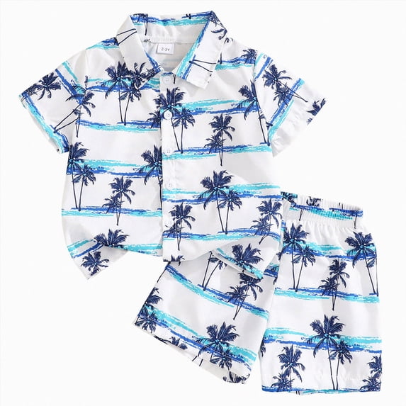 JUMEYU Boy Baby Clothes Boy's Summer 2 Piece Outfits Boho Print Short Sleeve Button Down Shirt and Shorts Set 5T 6T (White,5-6 Years)