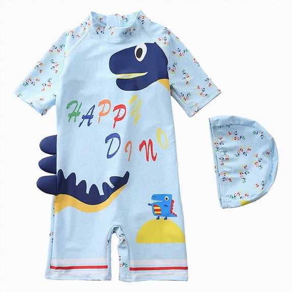 JUMEYU Boy Bathing Suit One Piece Boy Swimsuit Zip Up One Piece Boys' Swimwear Short Sleeves Kid Bathing Suits Sun Protection Swim Suit 5t 6t (Light Blue,5-6 Years)