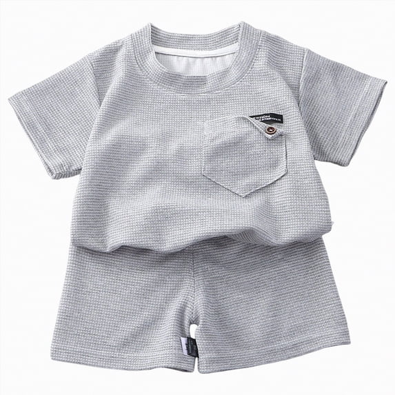 JUMEYU Boy Golf Shorts Set Toddler Boy Summer Outfits Baby Boy Short Sleeves T-Shirt Plaid Shorts Set Infant Boy Clothes Set 12 18 Months (Grey,12-18 Months)