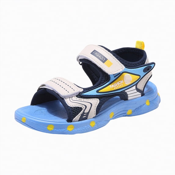 JUMEYU Boy Sandals Summer Kids Cork Footbed Sandals Beach Slides Open Toe Flat for Boys Girls Size 13 (Blue,Little Kids 13)