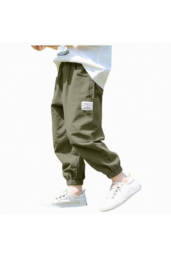 Boys Cargo Joggers Jogging Pants Kids Elastic Waist Trousers 18M-9T (Green,4T 5T)