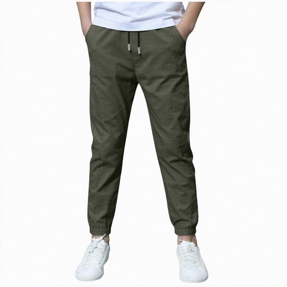 JUMEYU Boys Dress Pants Slim Fit Boys Chino Pants School Uniform Stretch Straight Fit Flat Front & Comfortable Waistband Youth Trousers Size 10-11 (AG,10-11 Years)