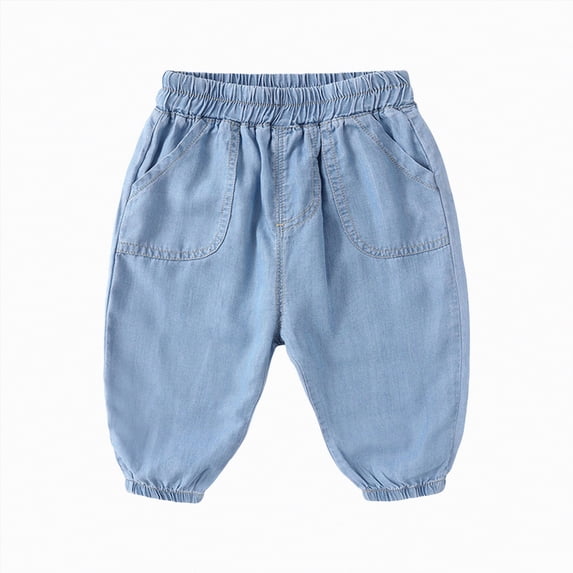 JUMEYU Boys Jeans Slim Baby Girl Boy Jeans,Elastic Band Inside with Denim Pants 12 18 Months (Light Blue,12-18 Months)