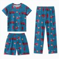 thumbnail image 1 of JUMEYU Boys Pajama Set 3 Piece Short Sleeve Shirt Shorts & Pants Kids Sleepwear PJs Size 13-14 (Blue,13-14 Years), 1 of 4