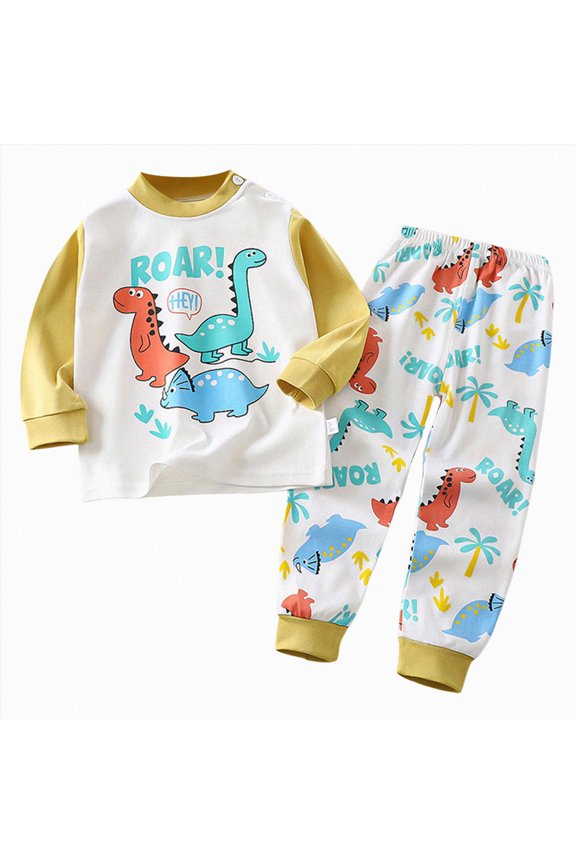 Boys Pajama Toddler Boys Pajamas Cartoon Print Cotton Kids Truck 2 Piece Train Kids Pjs Sleepwear Clothes Set 4T 5T (Light Yellow,4-5 Years)