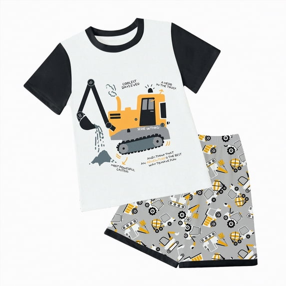 JUMEYU Boys Pajamas Set Baby-Boys and Toddler Snug Fit Cotton Short Sleeve Top and Shorts 2-Piece Pajama Set 4T 5T (Black,4-5 Years)