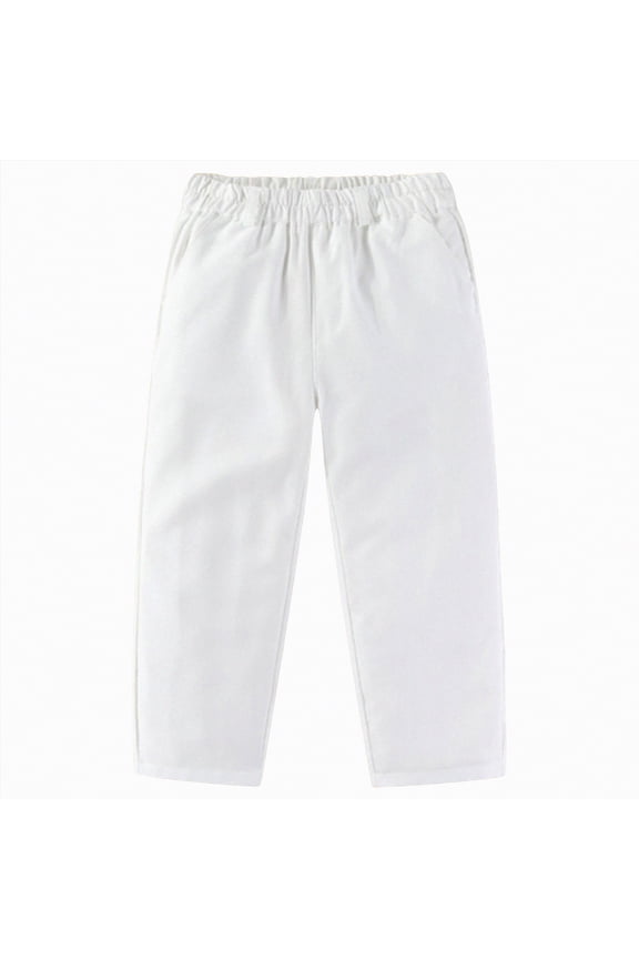 Boys Pants Summer Boys Pants Pull On Relaxed School Uniform Pants Elastic Waist Cotton Youth Chinos Trousers Boys Fashion Clothes Size 11-12 (White,11-12 Years)