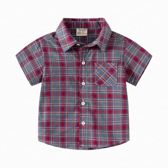 JUMEYU Boys Plaid Shirt Short Sleeve Toddler Boy Shirt Casual Short Sleeve Button Closure Spring/Summer Tops Clothes 4T 5T (Red,4-5 Years)