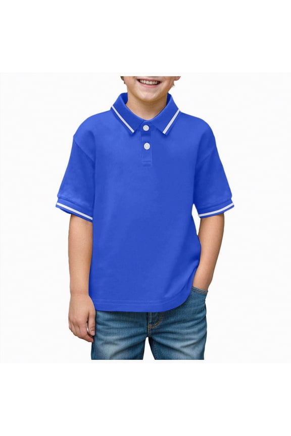 Boys Polo Shirt Short Sleeve Boys School Uniform Short Sleeve Polo Shirt Button Closure Comfortable & Soft Fabric Size 10-11 (Blue,10-11 Years)