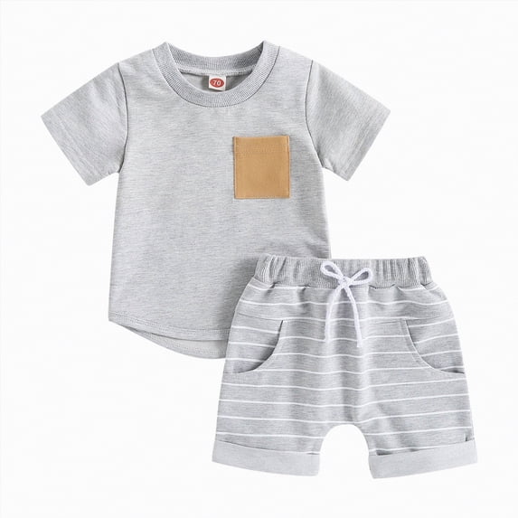 JUMEYU Boys Set Toddler Baby Boy Summer Clothes Golf Cart Applique Short Sleeve T Shirt Tops and Shorts 2 Piece Summer Golf Outfit 6 12 Months (Grey,6-12 Months)