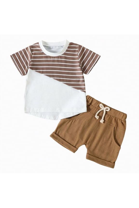 Boys Sets Baby Clothes Summer Short Sleeve Print T-Shirt Tops Shorts Set Waffle Knit Outfit 2T 3T (Brown,2-3 Years)