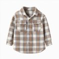 thumbnail image 1 of JUMEYU Boys Shirts Long Sleeve Shacket for Kids Plaid Long Sleeve Coat with Pockets Boys Causal Button Lapel Jackets Trendy Cute Jacket Outerwear 6T 7T (Beige,6-7 Years), 1 of 8