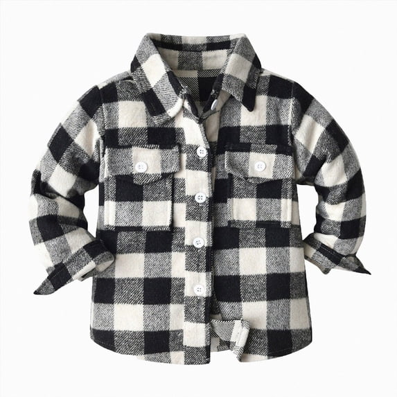 JUMEYU Boys Shirts Long Sleeve Toddler Boy Shirt Coat Outwear Long Sleeve Button Down Plaid Shirts Casual Shirt Jacket with Pockets 7T 8T (Black,7-8 Years)