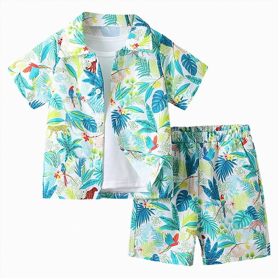 JUMEYU Boys Short Set Toddler Boys Summer 2pcs Clothes Sets Top and Shorts Cute Newborn Baby Boy Coming Home Outfit 4T 5T (Green,4-5 Years)