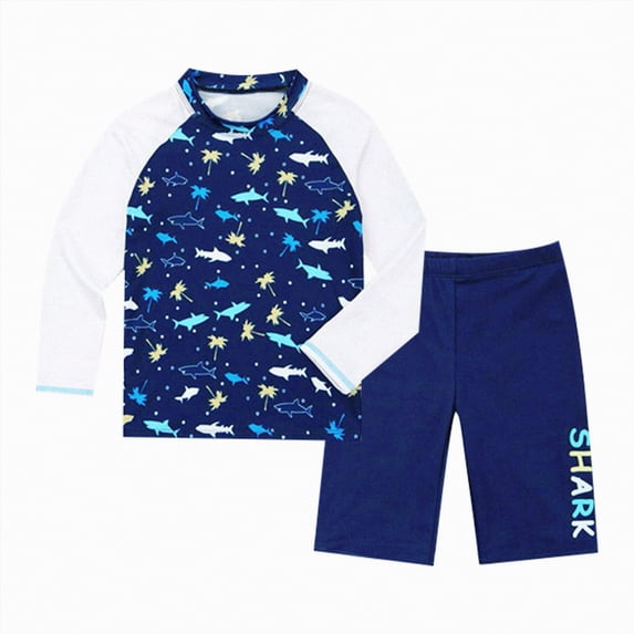 JUMEYU Boys Swim Trunks and Shirt Boys' UPF 50 Long Sleeve Rash Guard Shirt and Comfort Liner Swim Trunk 2 Piece Swimwear Set Size 8-9 Years (A,8-9 Years)
