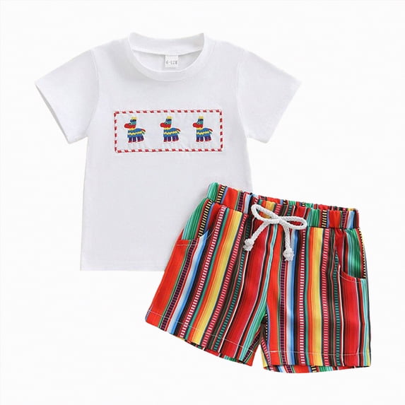 JUMEYU Boys Toddler Clothes Kids Toddler Boy Clothes Outfits Print Tee and Shorts 2 Pieces Summer Shorts Set 18 24 Months (White,18-24 Months)