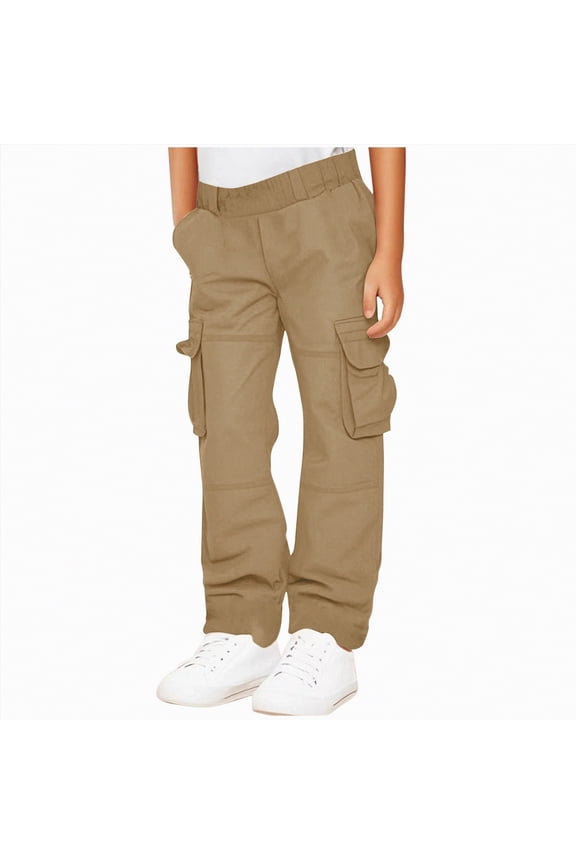 Cargo Pants for Boys Infant and Toddler Active Pants Unisex Cotton Trousers Solid Color Baby Basic Leggings Boy Girl Bottoms 5T 6T (Khaki,5-6 Years)