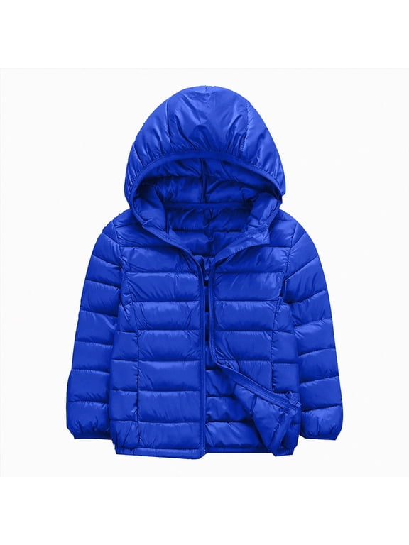 Children's Down Coat Girls and Boys Lightweight Hooded Puffer Jacket for Kids Zip-Up Coat (Blue,5-6 Years)