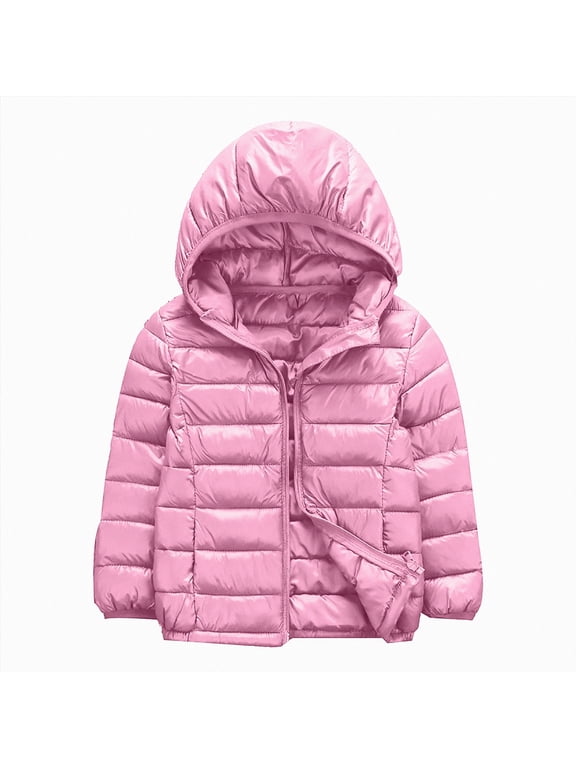 Children's Down Jackets Girls and Boys Lightweight Hooded Puffer Jacket for Kids Zip-Up Coat (Light Pink,5-6 Years)