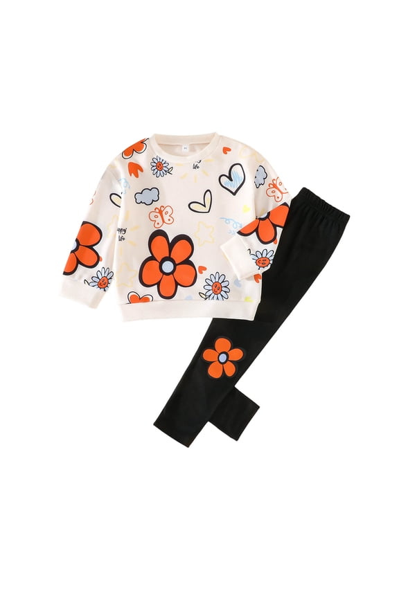 Clothes Sets for Girls Kids Big Girl Clothes Long Sleeve Top and Girls Pants 2Pcs Girls Outfits Size 7-8 (Orange,7-8 Years)