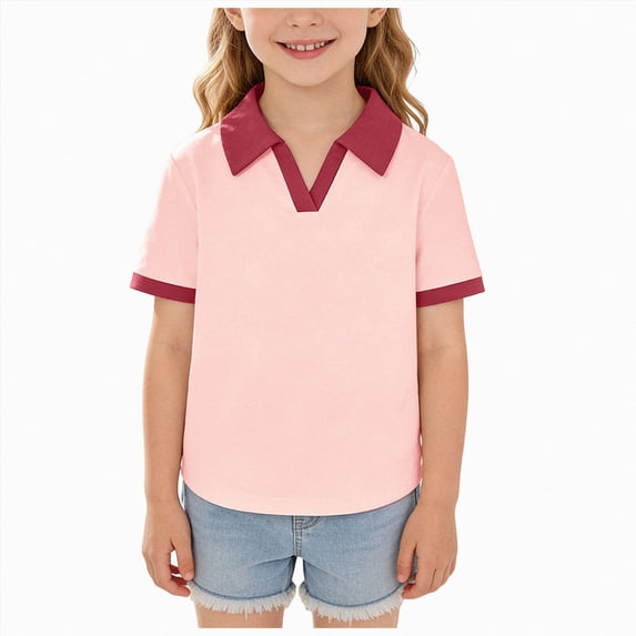 JUMEYU Clothes for Girls Girls T-Shirts Short Puff Sleeve Tee Tops 5T 6T (Pink,5-6 Years)