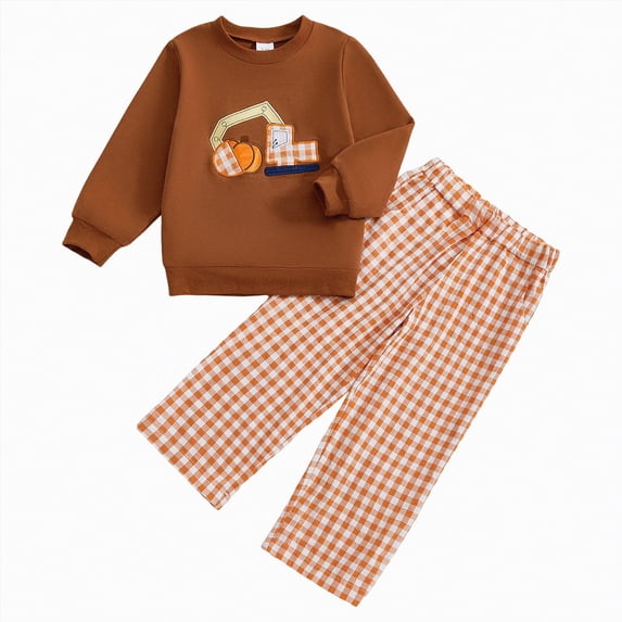 JUMEYU Cute Baby Boy Outfits Toddler Boy Clothes Outfits - Cartoon Graphic Print Round Neck Sweatshirt and Pants - Boys Clothing Set 3 6 9 12 24 Months 2T 3T 4T (Brown,2-3 Years)