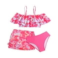 thumbnail image 1 of JUMEYU Cute Bathing Suits for Girls Girls Swimsuit 3 Pieces Gradient Bathing Suit Color Block Bikini Set with Cover Up Skirt Swimwear Size 7-8 Years (Watermelon Red,7-8 Years), 1 of 9