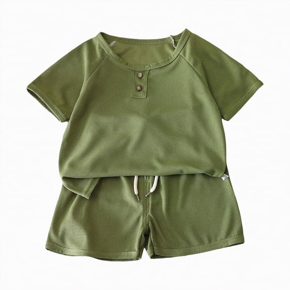 JUMEYU Cute Boy Baby Clothes Infant Baby Boys Summer Color Block Outfits Short T Shirt Elastic Shorts Set Toddler Clothes Size 6-7 (Green,6-7 Years)