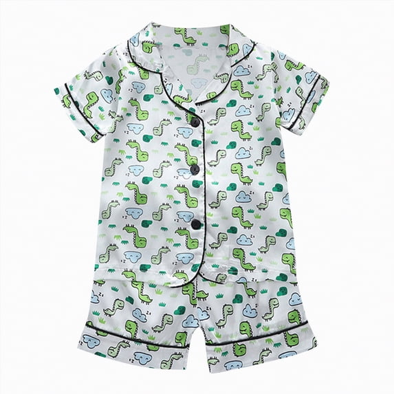 JUMEYU Cute Pjs Girls Kids Satin Pajamas Sets Baby Boy Girl Button-Down Silk Sleepwear 2 Piece Short Sleeve Loungewear Clothes Set 2T 3T (Green,2-3 Years)