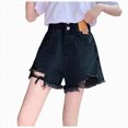 thumbnail image 1 of JUMEYU Cute Shorts for Girls Girls Cuffed Jean Shorts Stretch Denim with Pockets Mid To High Rise Waist Size 13-14 (Black,13-14 Years), 1 of 4