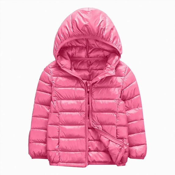 JUMEYU Cute Winter Coats Toddler Girls and Boys Lightweight Hooded Puffer Jacket for Kids Zip-Up Coat (Pink,3-4 Years)