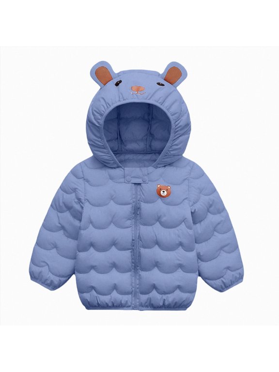 Down Coat Kid Bear-Face Hood Puffer Jacket for Baby Warm Zip-Up Winter Coat 18M-7Y (Blue,5-7 Years)