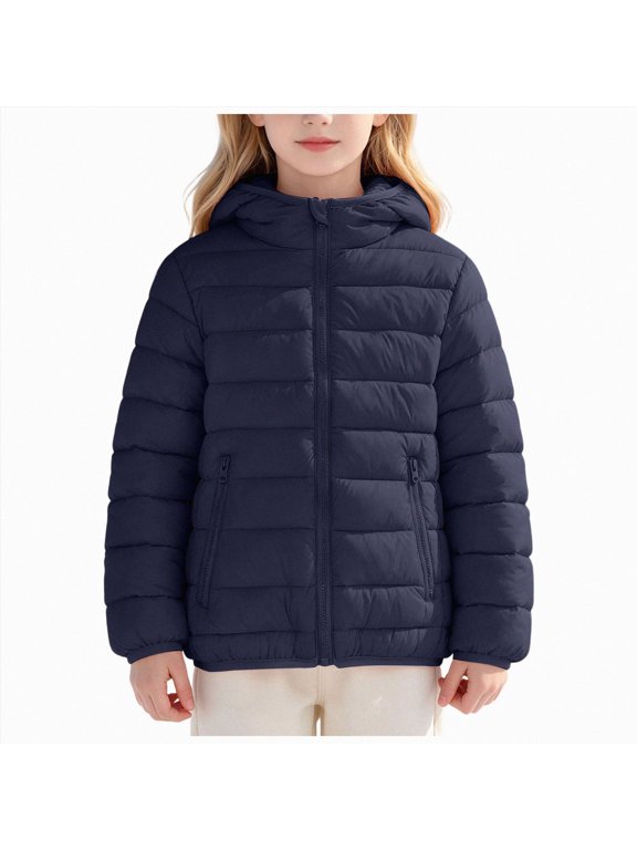 Down Jacket Girls Hooded Puffer Jacket with Zip Pockets for Boys Girls Lightweight Coat 7-15Y (Navy,7-8 Years)