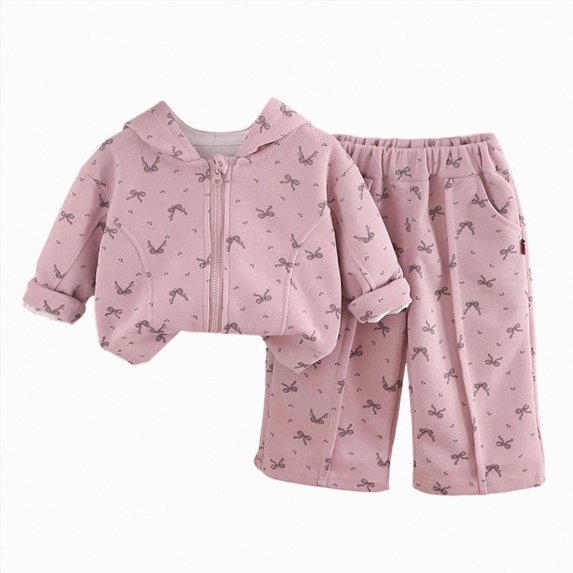 JUMEYU Fall Baby Clothes Toddler Girl Clothes Figure Graphic Drop Shoulder Top Pullover Print Pants Fall Winter Outfit Set 12 18 Months (Pink,12-18 Months)