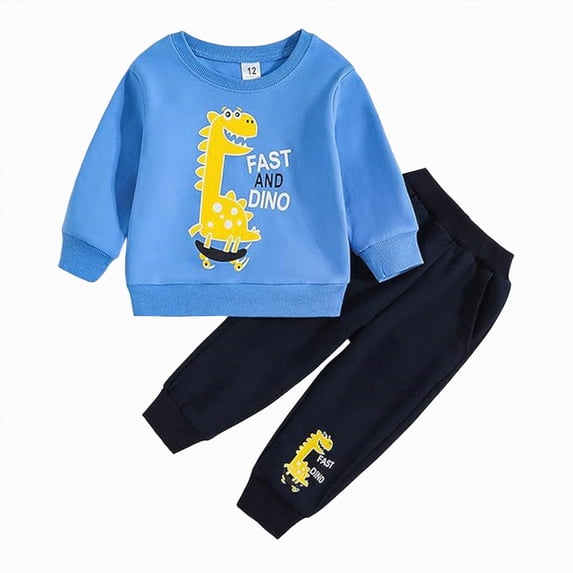 JUMEYU Fall Outfit Toddler Boy Kid Boys Clothes Sweatsuits Tops and Pants Boys Fall Outfits Boy Clothing Set 3 6 9 12 24 Months 2T 3T 4T (Blue,6-12 Months)