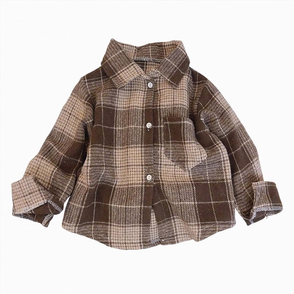 JUMEYU Flannel Baby Kids Autumn Winter Coat Toddler Boys Shirt Coat Jacket Plaid Long Sleeve Kids Button Tops Outwear 1T 2T (Brown,1-2 Years)