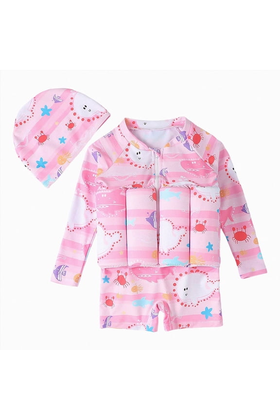 Float Swimsuit Toddler Toddler Baby Boys One Piece Floatation Swimsuit Long Sleeve Bathing Suit with Adjustable Buoyancy Float Suit Swimwear 4T 5T (Pink,4-5 Years)