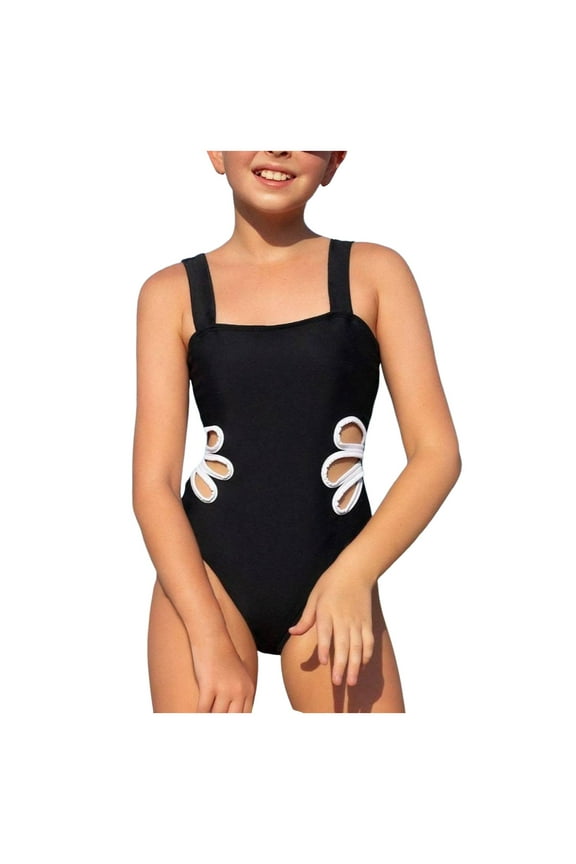 Girl Bathing Suit Kids Girls One Piece Swimsuit Beach Swimwear Ruffle Bathing Suit Size 11 (Black,11 Years)