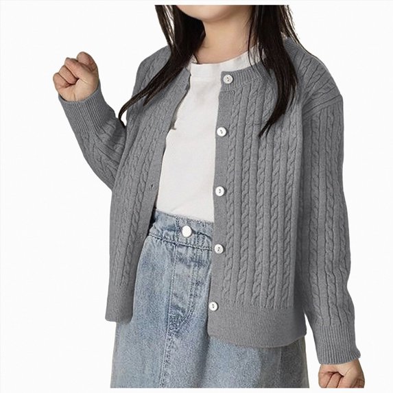 JUMEYU Girl Cardigan Sweater Uniform Girls' Cropped Long Sleeve Knitted Cardigan with Button Closure - Kids' Sweater Outwear 5T 6T