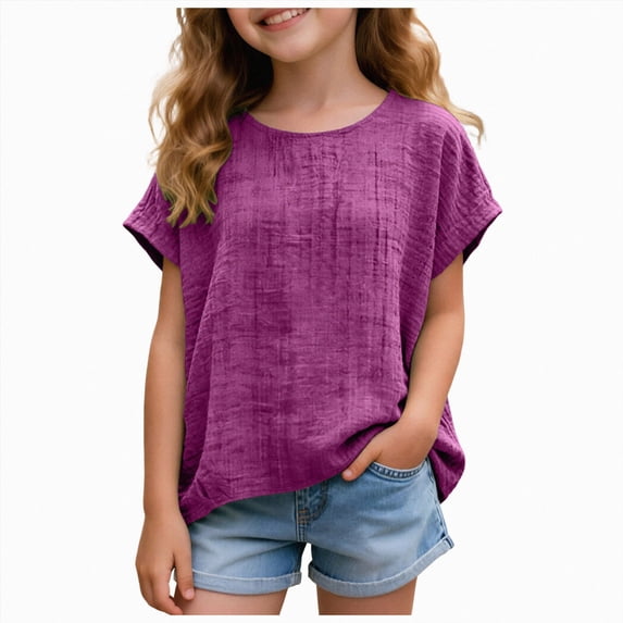 JUMEYU Girl Clothes Girls' Short Sleeve T Shirts Kids' Summer Tops Crewneck Tees Size 15-16 (Dark Purple,15-16 Years)