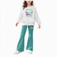 thumbnail image 1 of JUMEYU Girl Fall Outfits Girls' Clothing Sets Print Long Sleeve Tee Top and Flare Pants Set Size 9-10 (Light Green,9-10 Years), 1 of 4