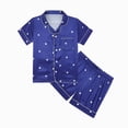 thumbnail image 1 of JUMEYU Girl Pajamas Unisex Kids Boys and Girls Pajama Sets Summer Short Sleeve with Shorts Sleepwear Silky Button Down Loungewear Size 7-8 (Blue,7-8 Years), 1 of 3