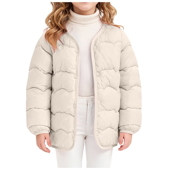 JUMEYU Girl Winter Coat Girls' Winter Coat Insulated Long Quilted Puffer Jacket Warm Hooded Snow Coats Size 7-8 (White,7-8 Years)