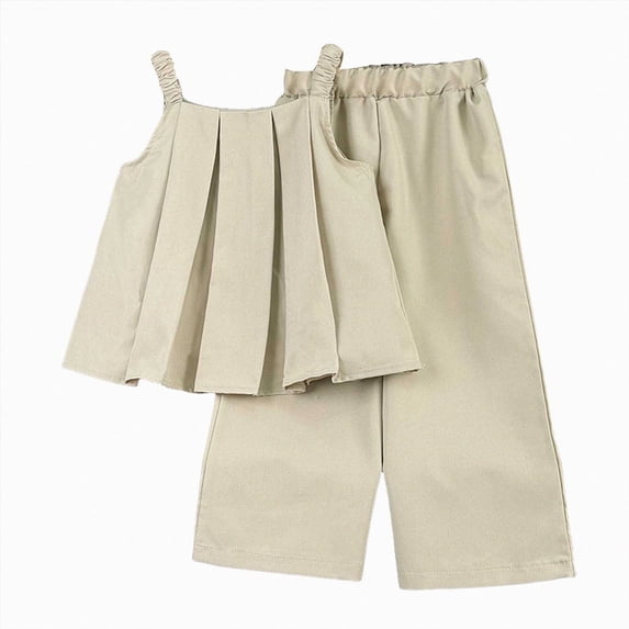 JUMEYU Girls 2 Piece Outfits Summer Girls Clothes Shirt + Cargo Pants Sets Summer Outfits Size 6-7 (Khaki,6-7 Years)